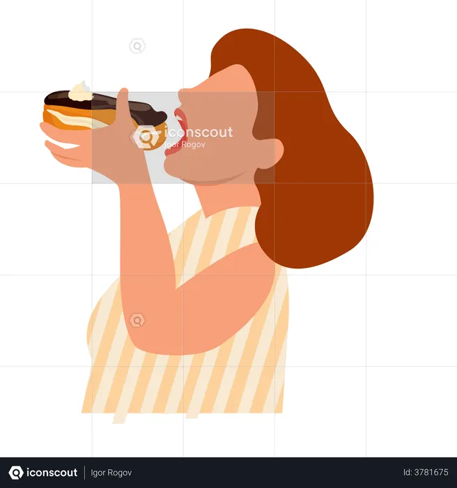 Girl eating doughnut  Illustration