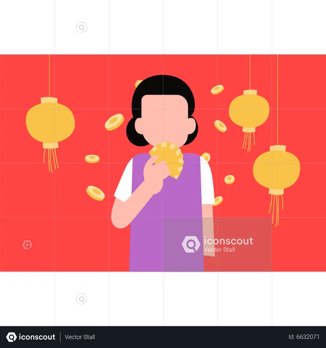 Girl eating dumplings  Illustration