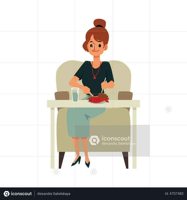 Girl eating food  Illustration