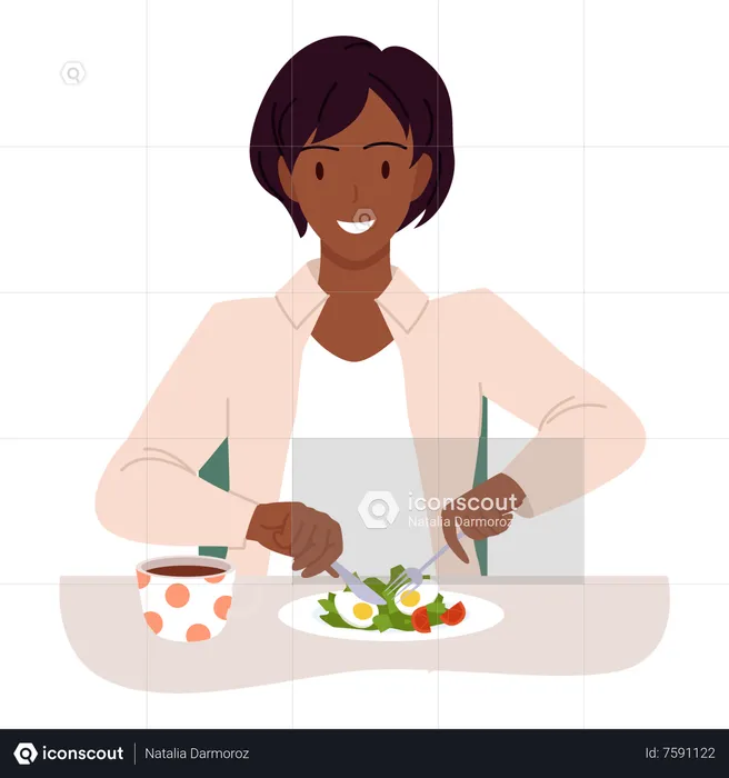 Girl Eating Food  Illustration