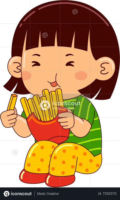 Girl Eating Fries  Illustration
