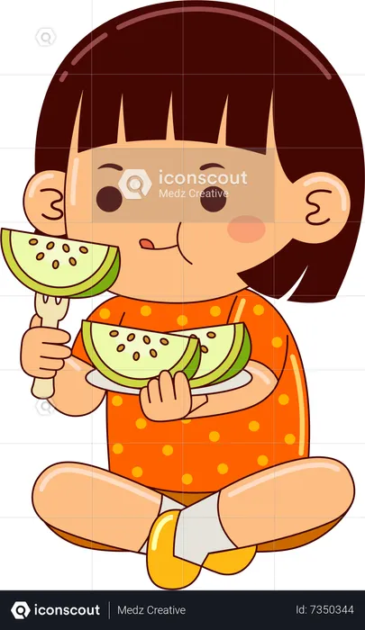 Girl Eating Guava  Illustration