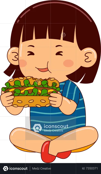 Girl Eating Hotdog  Illustration