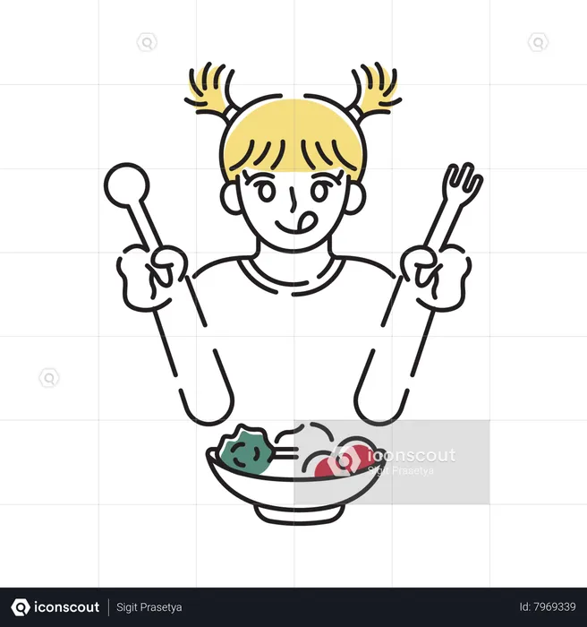 Girl Eating lunch  Illustration