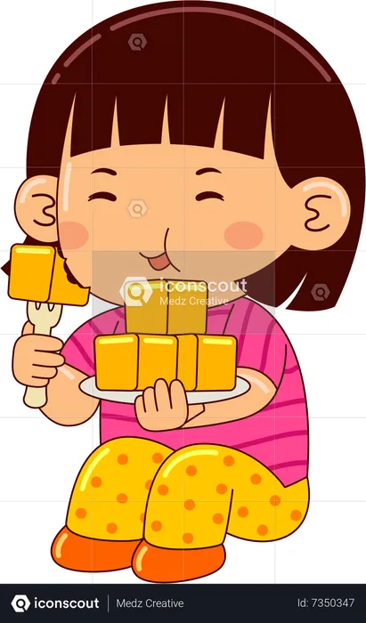 Girl Eating Mango  Illustration