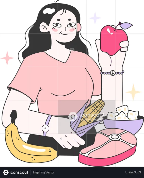 Girl Eating Nutritious Food  Illustration