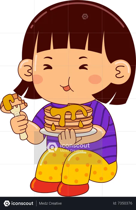 Girl Eating Pancake  Illustration