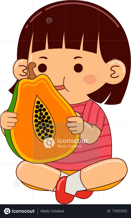 Girl Eating Papaya  Illustration