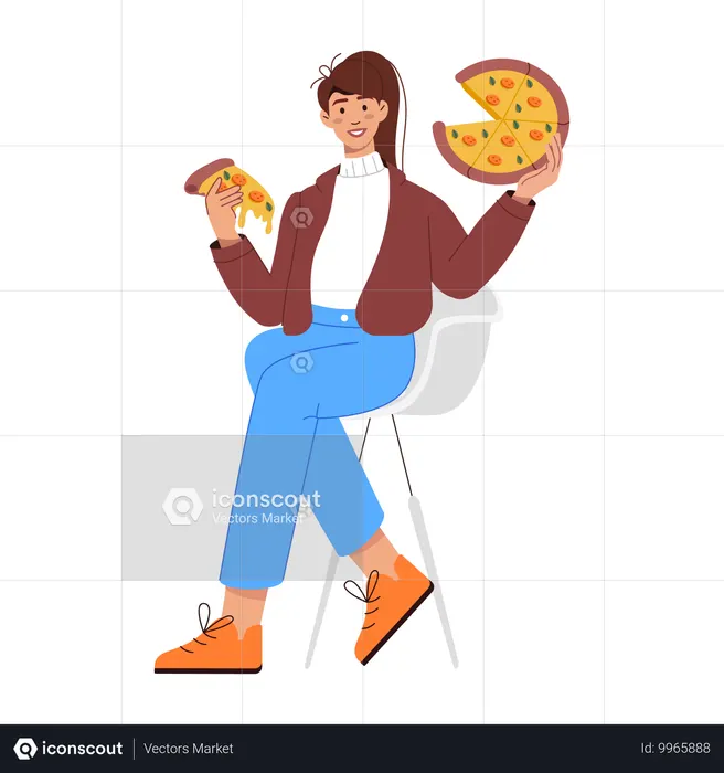 Girl Eating Pizza  Illustration