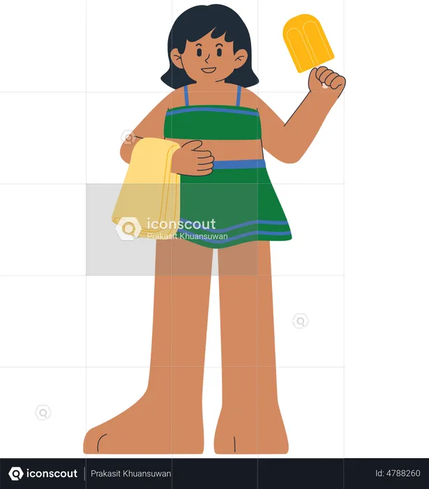 Girl Eating Popsicle  Illustration