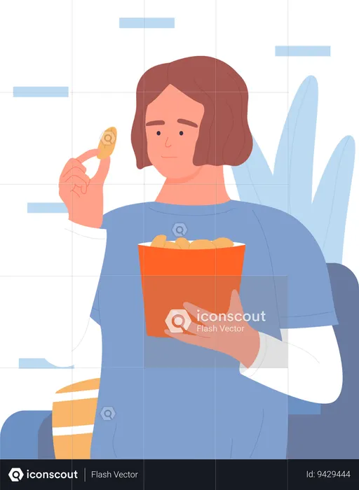 Girl eating potato chips  Illustration