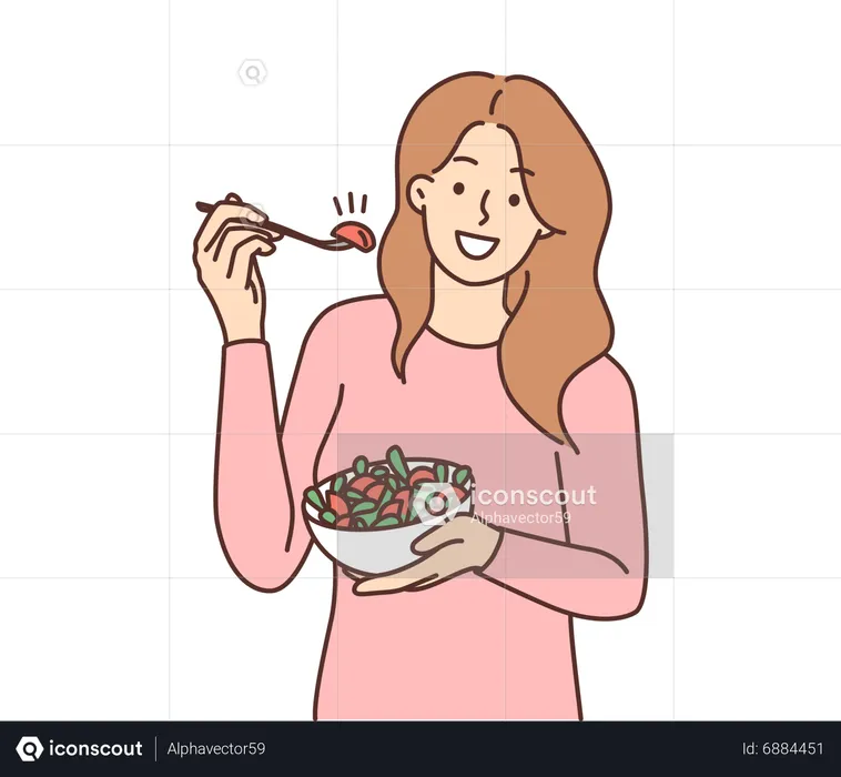Girl eating salad  Illustration