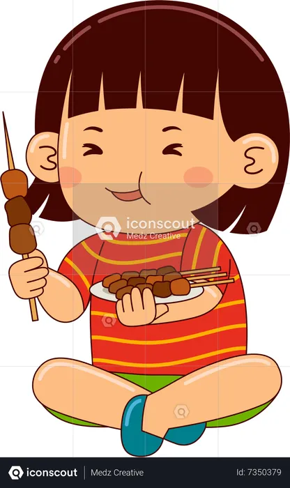 Girl Eating Satay  Illustration