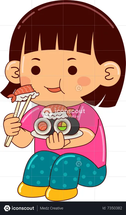 Best Girl Eating Sushi Illustration download in PNG & Vector format