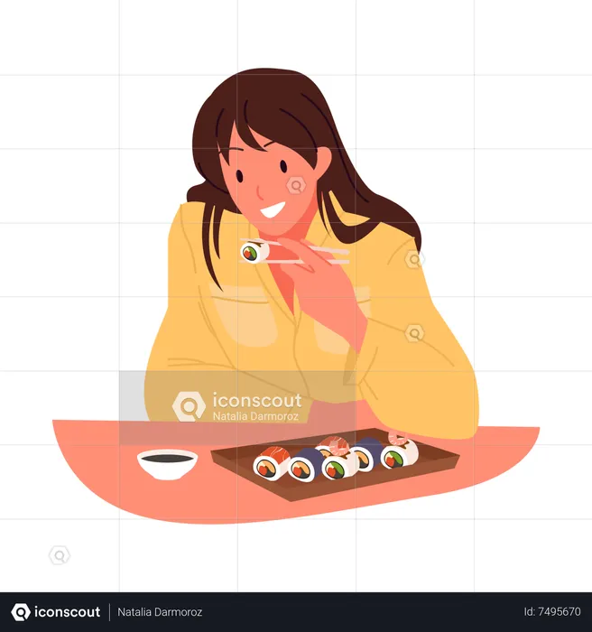 Girl eating sushi  Illustration