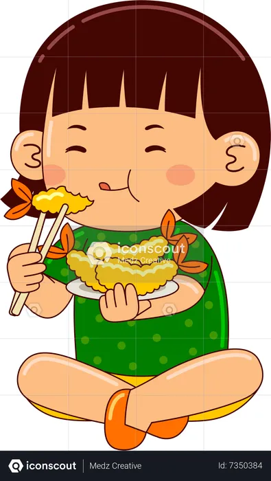 Girl Eating Tempura  Illustration