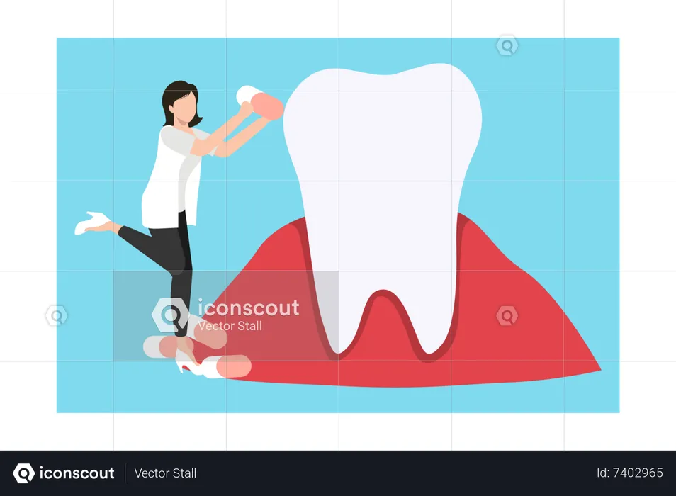 Girl eating tooth pills  Illustration