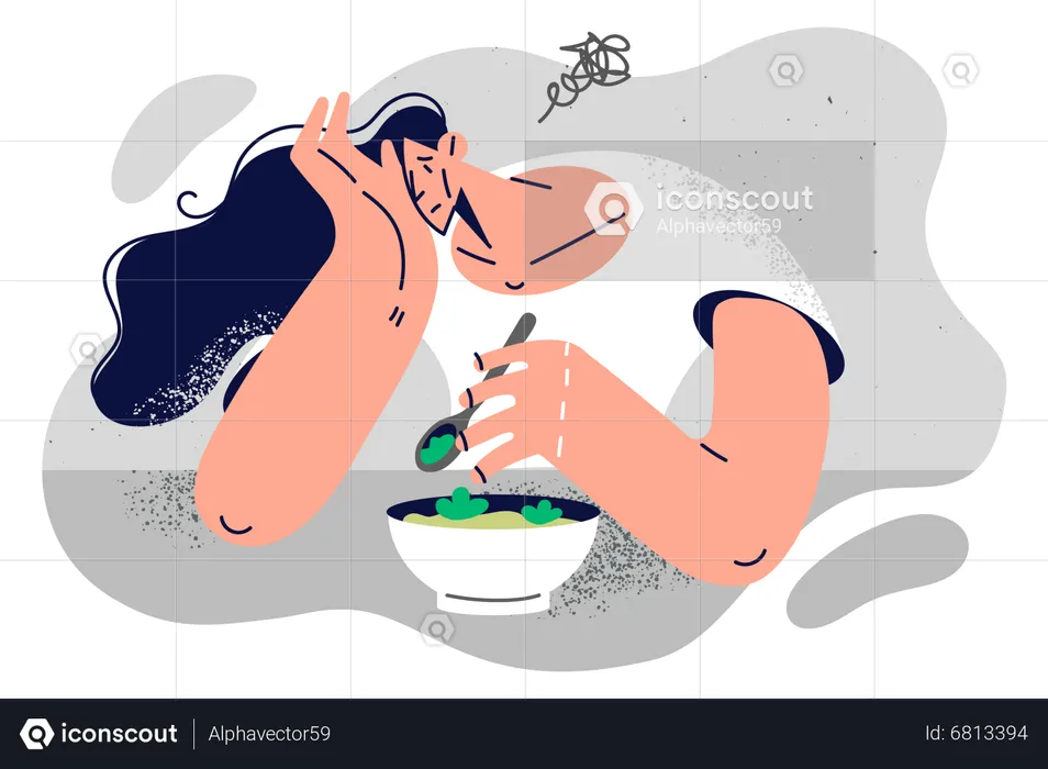 Girl eating vegetable bowl  Illustration