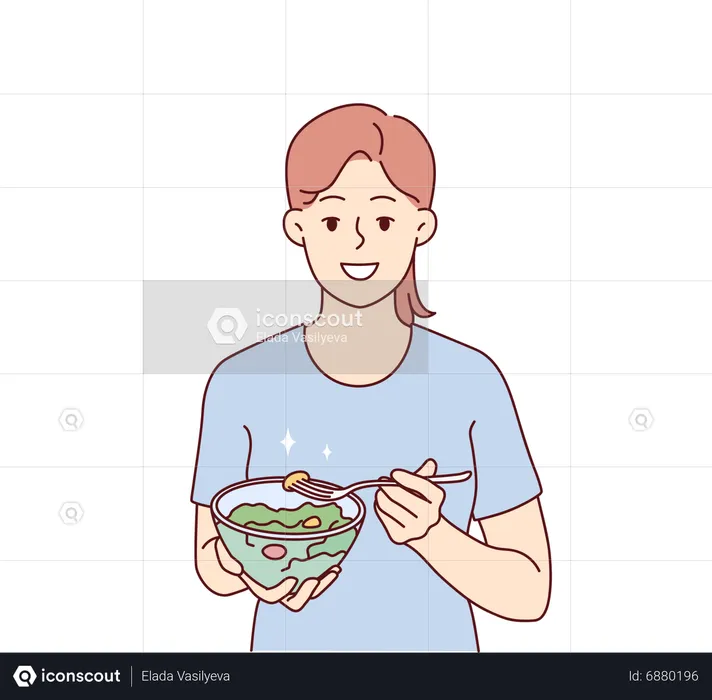 Girl eating vegetable bowl  Illustration