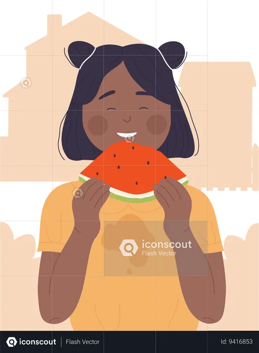 Girl eating watermelon  Illustration