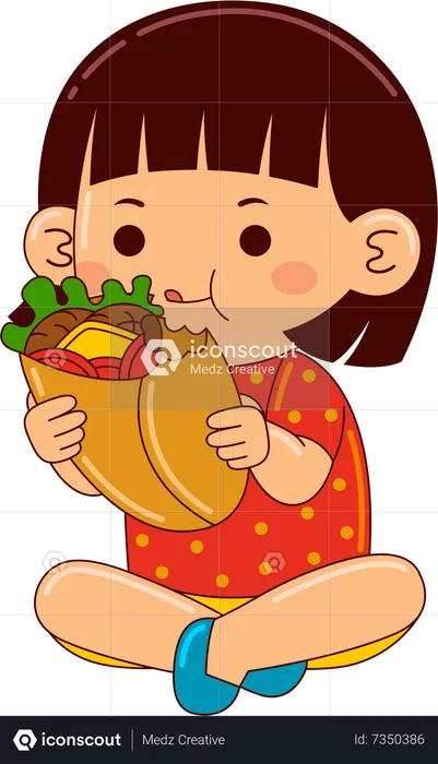 Girl Eating Wrap  Illustration