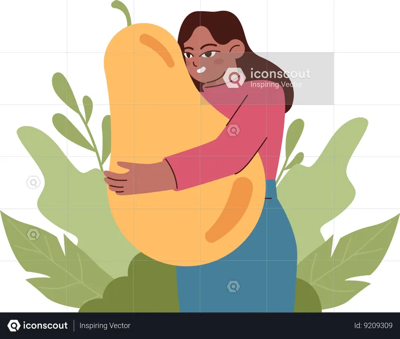 Girl eats apple as she is on diet  Illustration