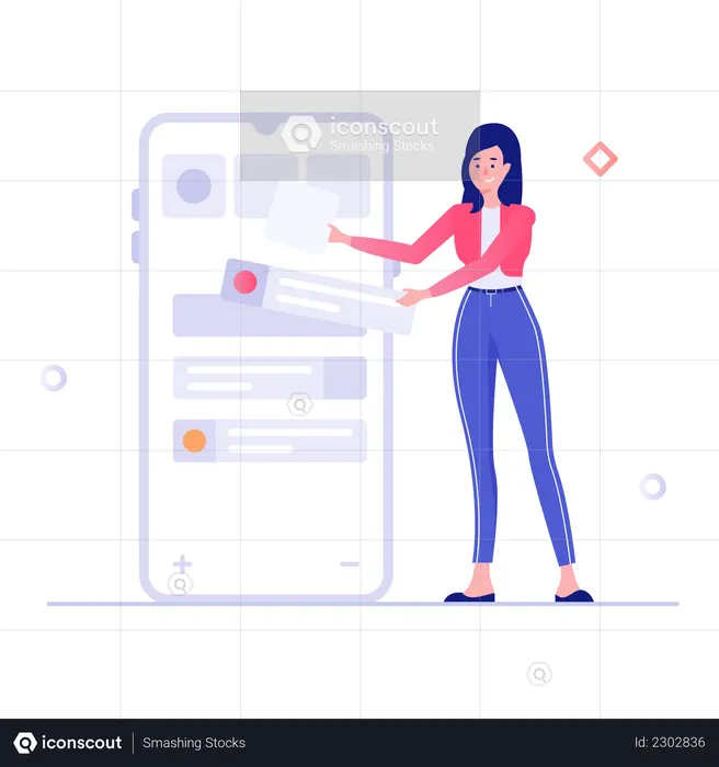 Girl Editing Layout for Mobile Application  Illustration