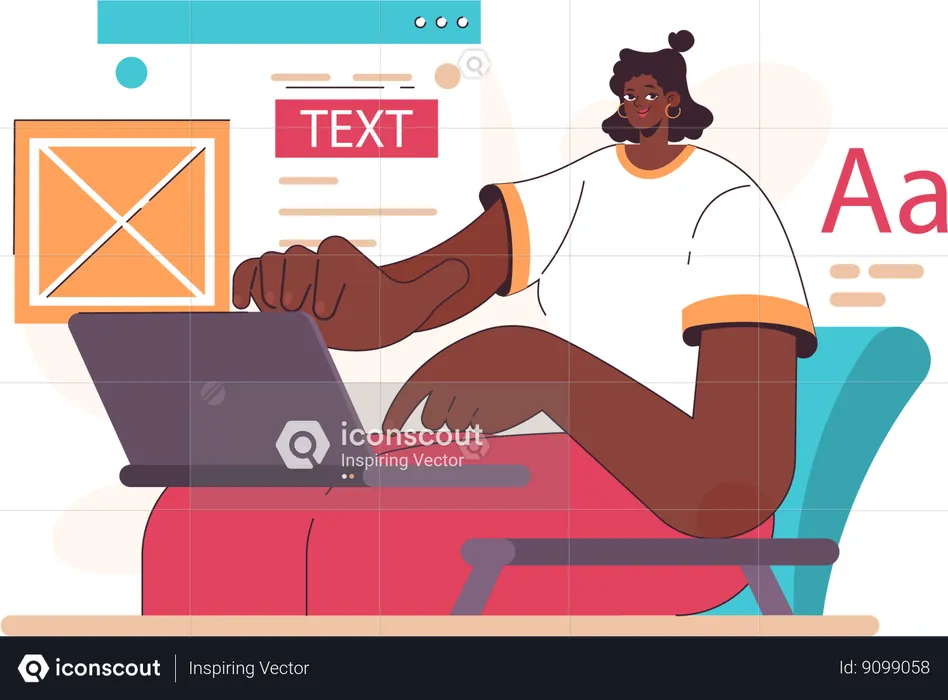 Girl editing text in website  Illustration