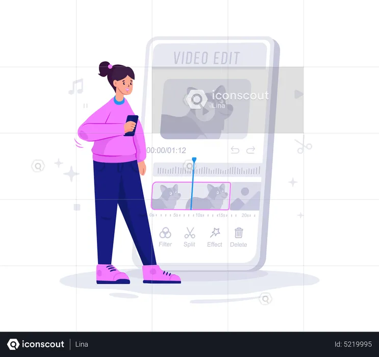 Girl editing video in mobile app  Illustration