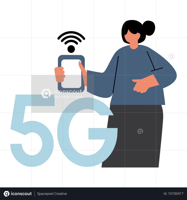 스마트 5G 연결을 가능하게 하는 소녀  일러스트레이션