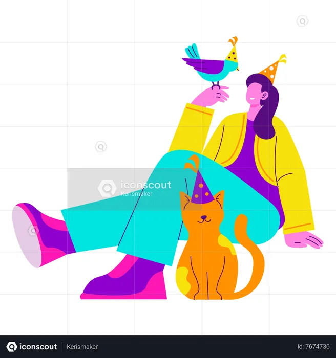 Girl Enjoy party with pet  Illustration