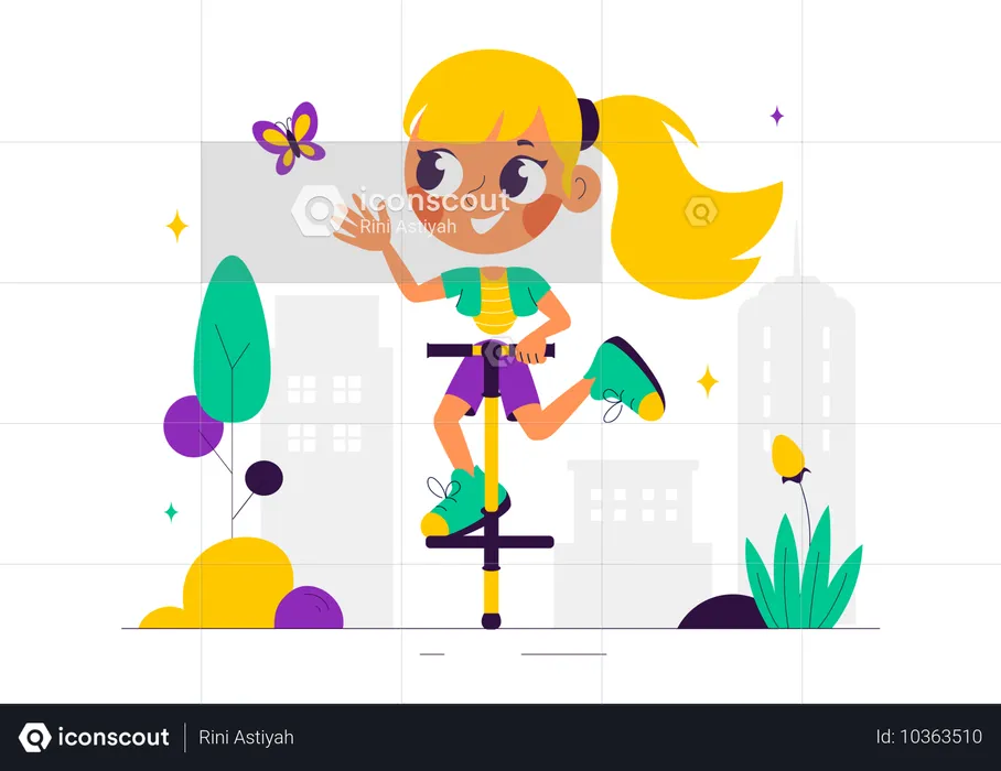 Girl Enjoy Pogo Stick  Illustration