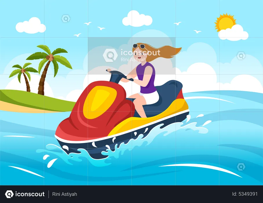 Girl enjoy riding jet ski  Illustration