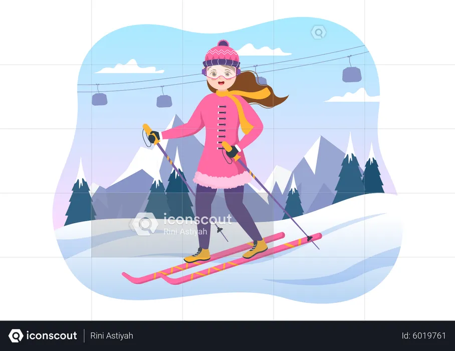 Girl enjoy riding ski  Illustration