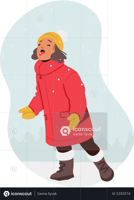 Girl enjoy snowfall  Illustration