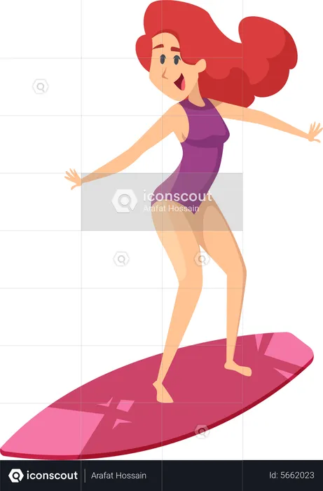 Girl Enjoy Surfing  Illustration