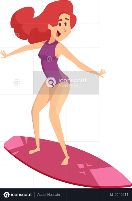 Girl enjoy surfing  Illustration