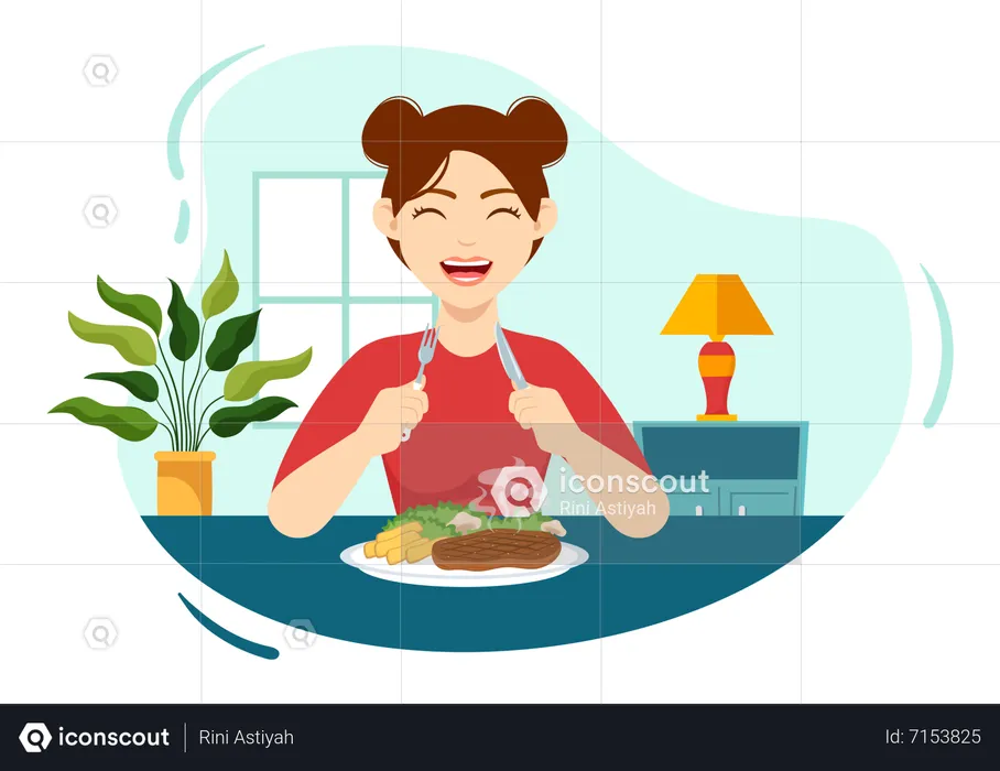 Girl Enjoy Your Meal  Illustration