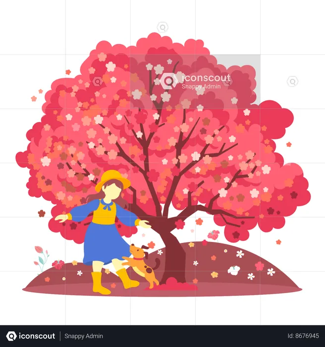 Girl enjoying autumn weather  Illustration