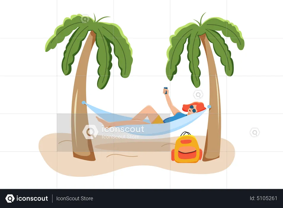 Girl enjoying beach while sleeping on hammock  Illustration