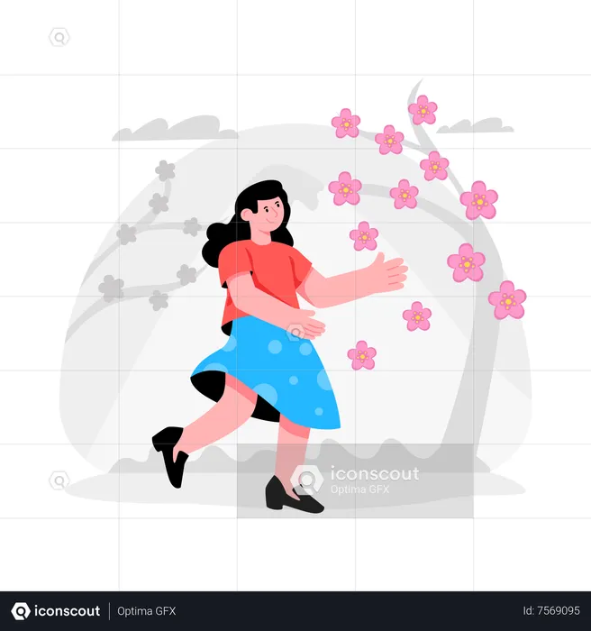 Girl enjoying Cherry Blossom Season  Illustration