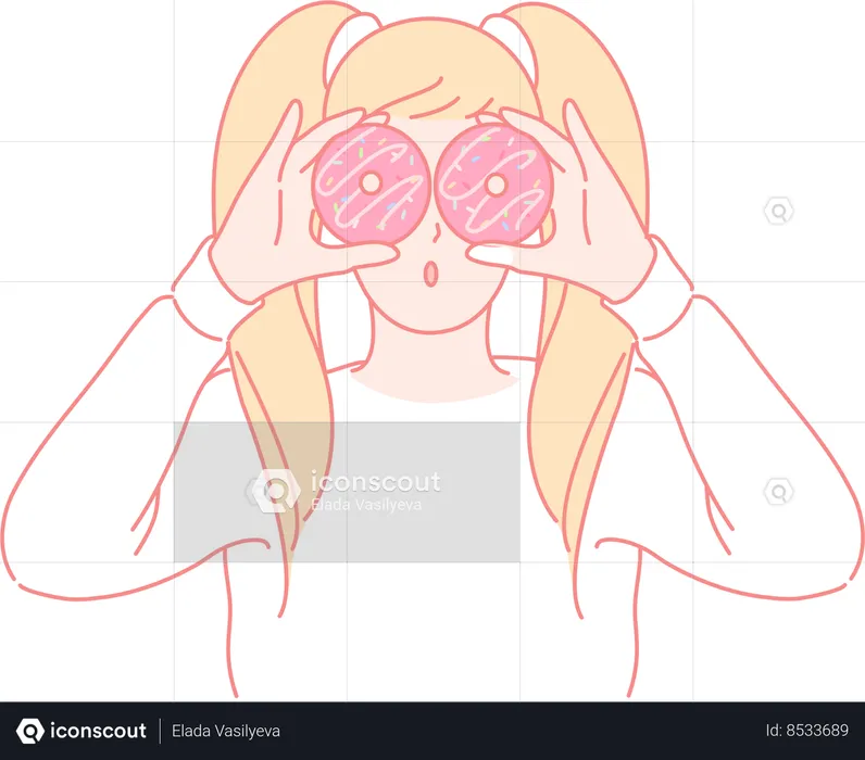 Girl Enjoying Doughnut  Illustration