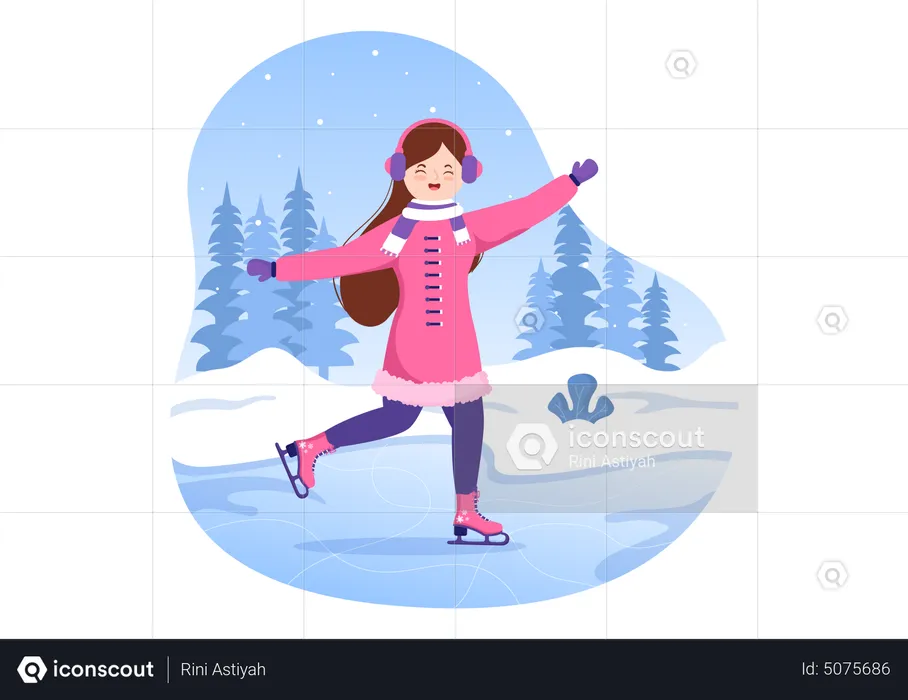 Girl enjoying ice skating  Illustration