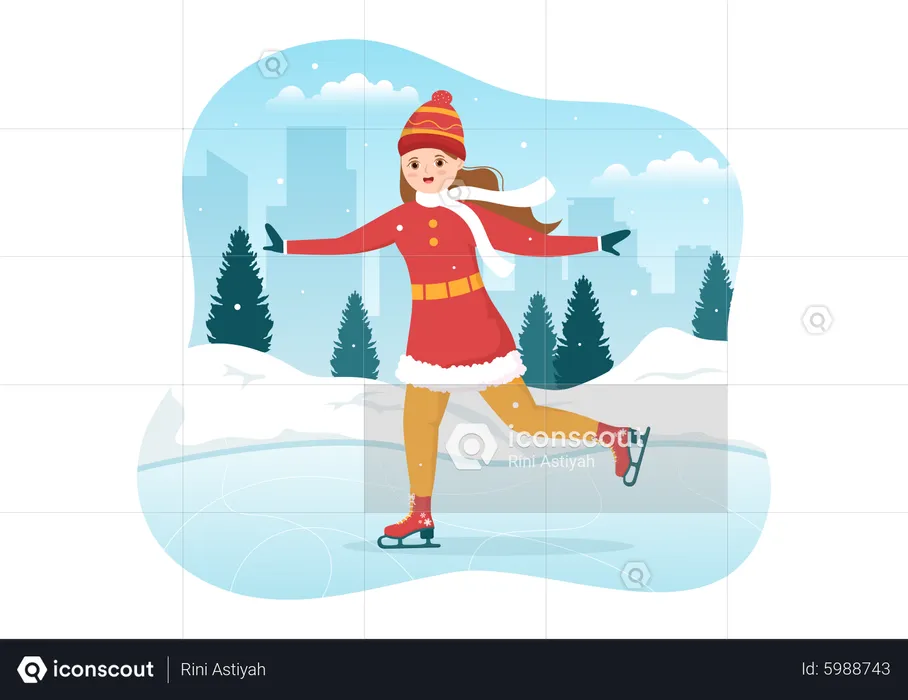 Girl enjoying ice skating  Illustration