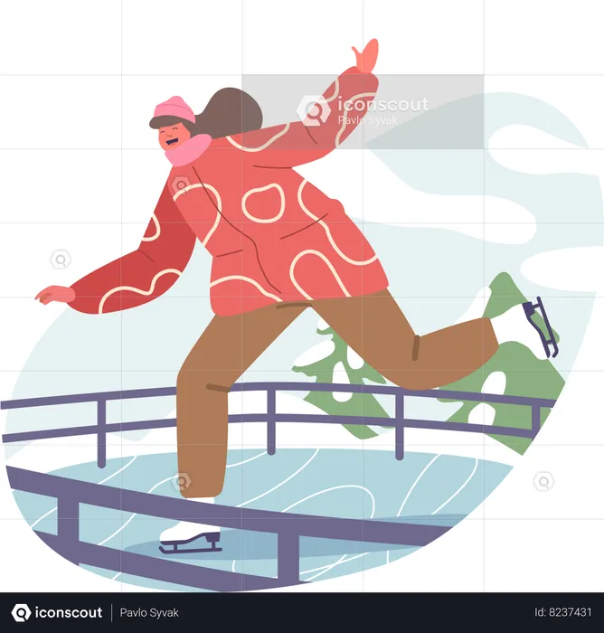 Girl enjoying ice skating and  Leaving Trail Of Shimmering Beauty  Illustration