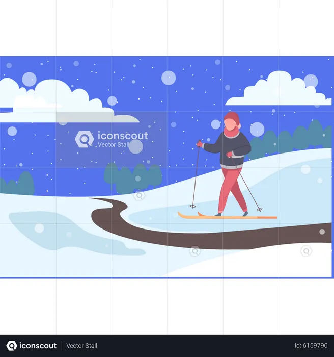 Girl enjoying ice skiing  Illustration