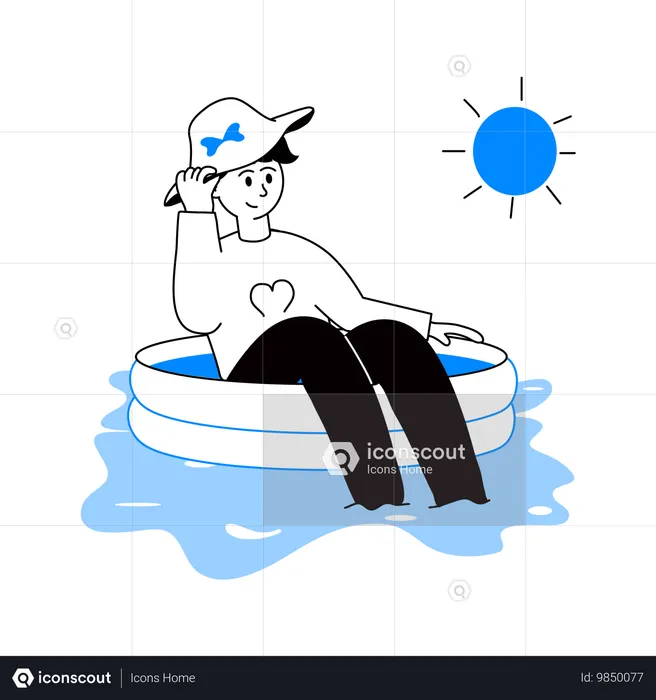 Girl enjoying in Inflatable Pool  Illustration