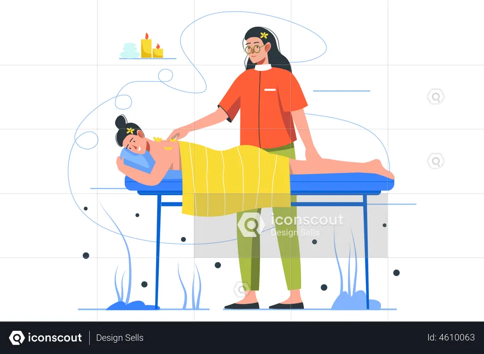 Girl Enjoying Massage  Illustration