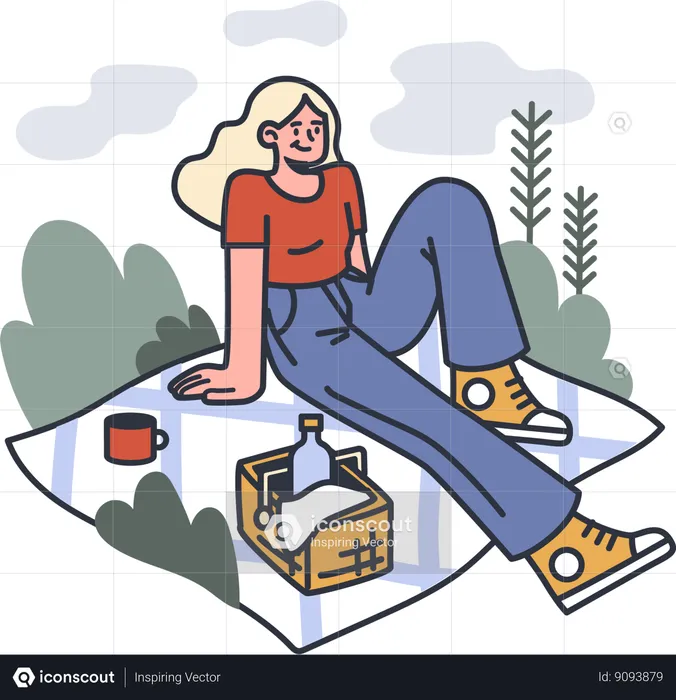 Girl enjoying picnic food  Illustration