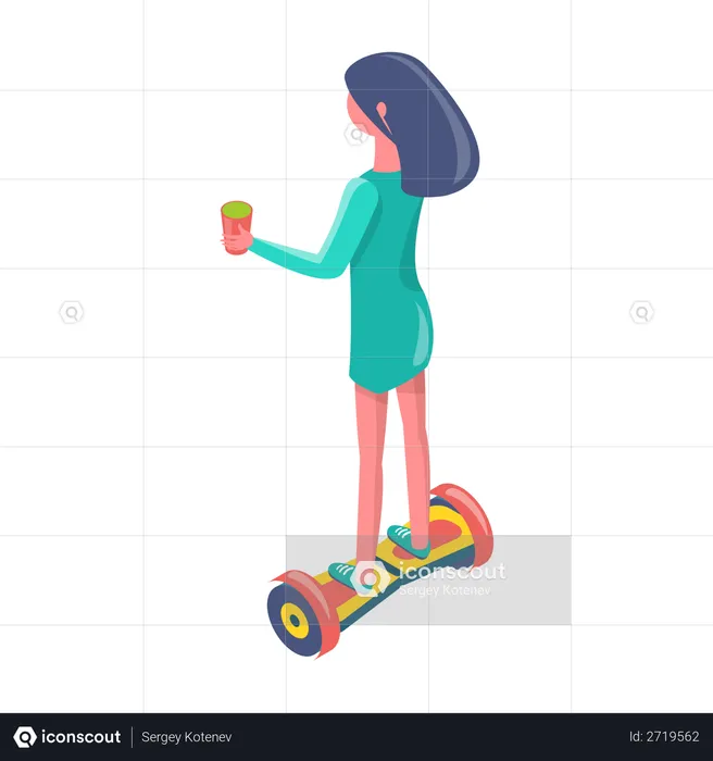 Girl enjoying ride of self balancing scooter  Illustration